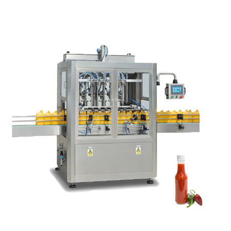 Automātiska 8 sprauslu lineārā ievārījuma pildīšanas iesaiņošanas un aizzīmogošanas mašīna kečupa sinepju eļļas pudelei 